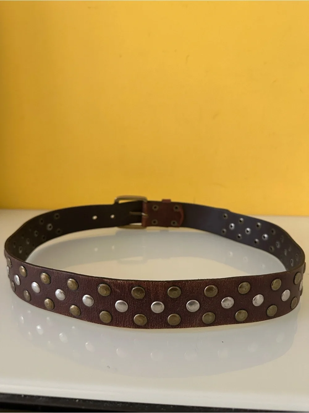 Calvin Klein Jeans Vintage Brown Studded Leather Belt